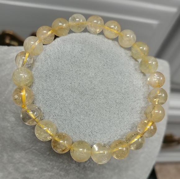 Citrine Beaded Stretch Bracelet Natural Gemstone 9mm Bead Yellow Citrine Crystal - Picture 5 of 13